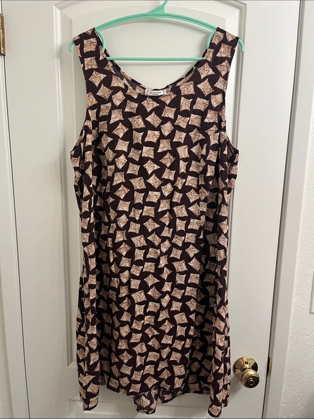 Vintage Sleeveless Brown Geometric-Print  Dress